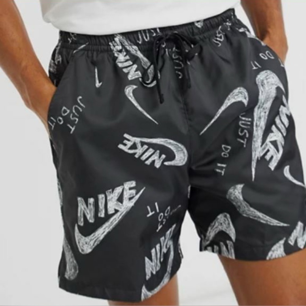 Nike Men's Black and White Logo Swim Trunks
